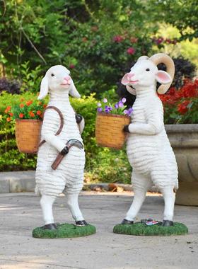 户外玻璃钢动物花缸花园庭院小区装饰创意羊花盆公园草坪欢迎摆件