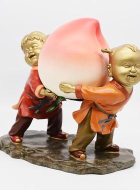 宏达 大号彩绘铜器家居摆件 童子祝寿 金童玉女寿桃吉祥礼品