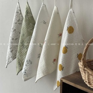 夏日小方巾 双层纱巾纯棉碎花宝宝口水巾茶巾手帕厨房擦手巾餐巾