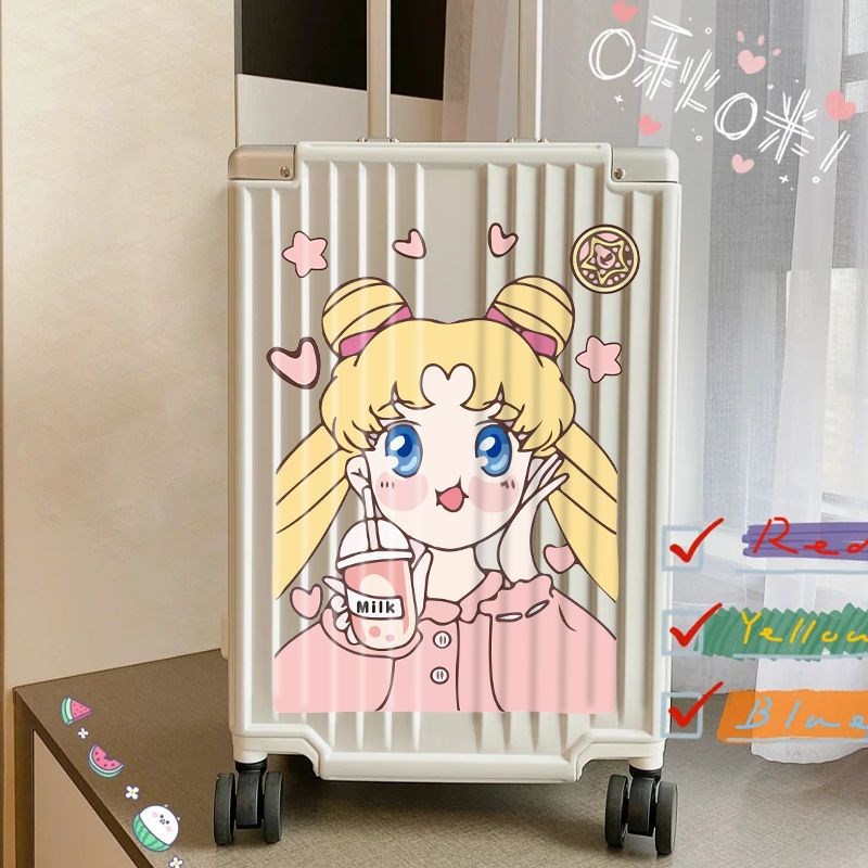 卡通可爱美少女行李箱贴纸大张拉杆箱旅行箱房间墙壁冰箱装饰贴画