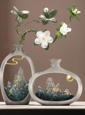 新中式酒柜装饰品客厅入户玄关展示柜博古架家居国风高档花瓶摆件