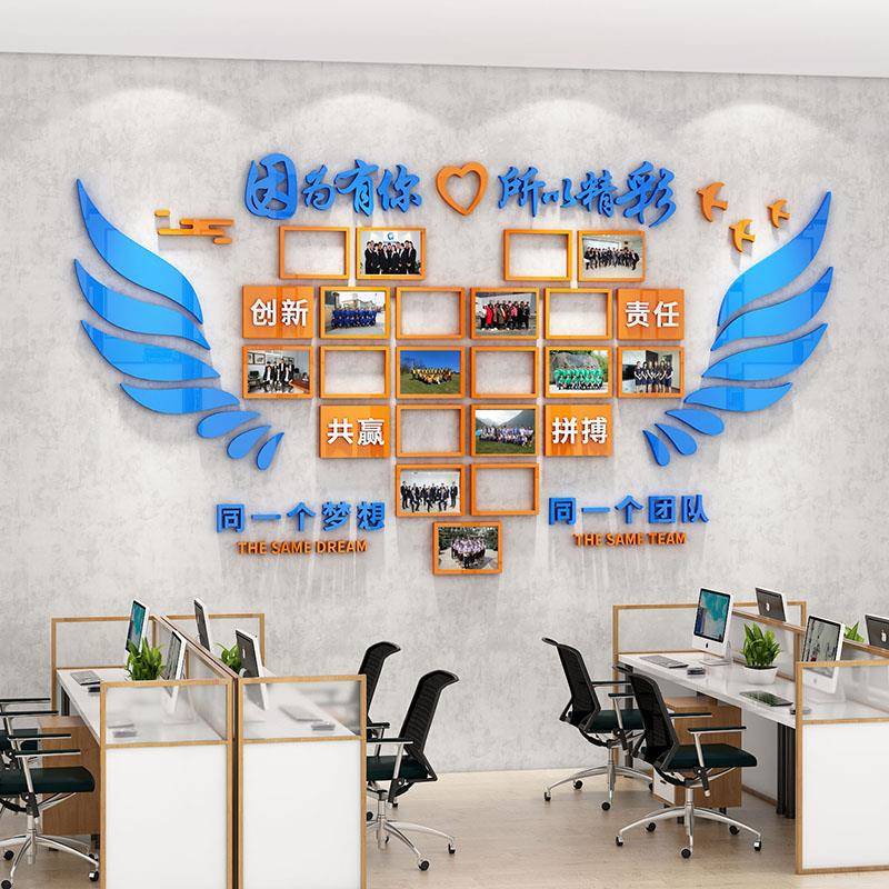 S588办公室墙面装饰员工风采展示墙公司团队活动剪影照片墙贴企业