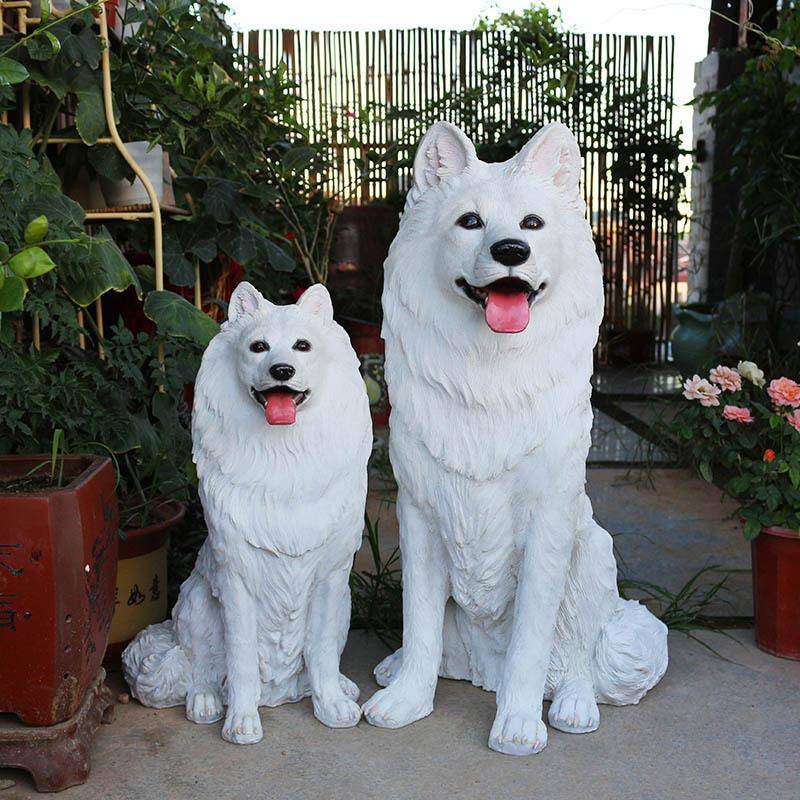 仿真狗狗模型家居装饰门口落地摆设树脂看门狗雕塑萨摩耶摆件立体