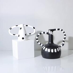黑白斑点花瓶北欧风格花器意式极简茶几餐桌样板间售楼部饰品摆件