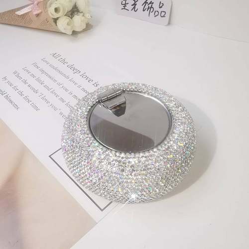 高档镶钻不锈钢圆形烟灰缸鼓型防风烟缸创意欧式车用带盖密封防尘