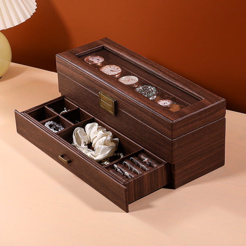 多维双层首饰手表收纳盒复古手饰一体收纳盒手表盒戒指手链收纳盒