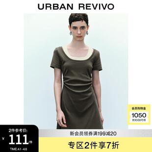 UR2025夏季新款女装撞色拼接假两件褶皱短袖连衣裙UYV750016