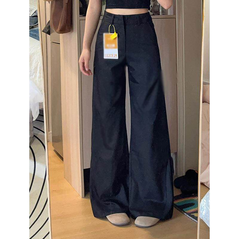 黑色垂感高级感宽松阔腿西装裤春秋女大码胖mm显瘦小个子休闲裤子