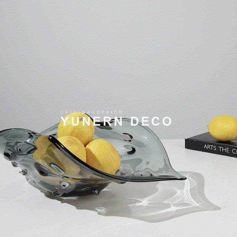 现代简约风创意玻璃果盘工艺品设计感摆件家居软装饰品收纳置物盘