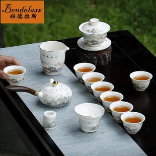 功夫茶具套装 羊脂玉陶瓷2024新款 家用白瓷茶壶办公室防烫盖碗茶杯