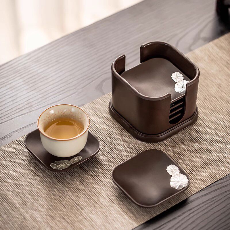 乌木实木杯垫家庭接待功夫茶道禅宗茶杯架木制绝缘创意茶具配件