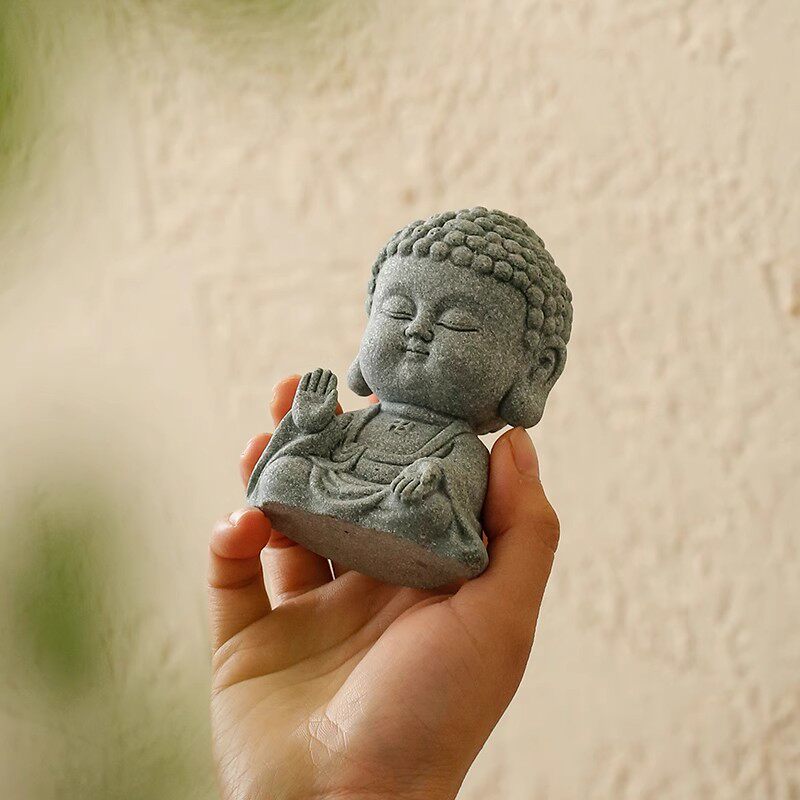 绿色砂岩景观佛像小饰品园艺盆景假山微景观造景如来茶宠物装饰品
