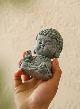 绿色砂岩景观佛像小饰品园艺盆景假山微景观造景如来茶宠物装饰品
