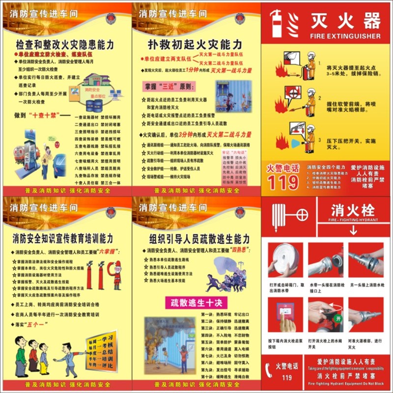 消防安全宣传四个能力标语标识牌 灭火器消防栓 安全生产规章制度