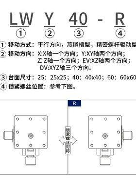 X轴燕尾槽平台LWFX40/25/60精密微调螺杆驱动手动滑台XY轴位移台