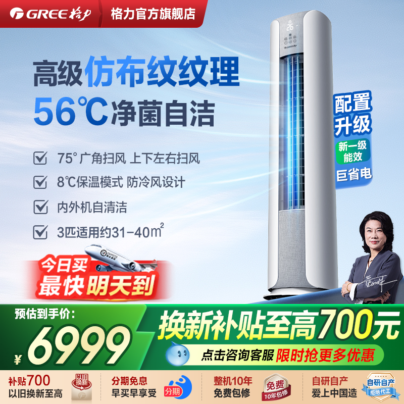 格力空调官方正品一级能效3匹变频冷暖智能家用客厅立式柜机云颜