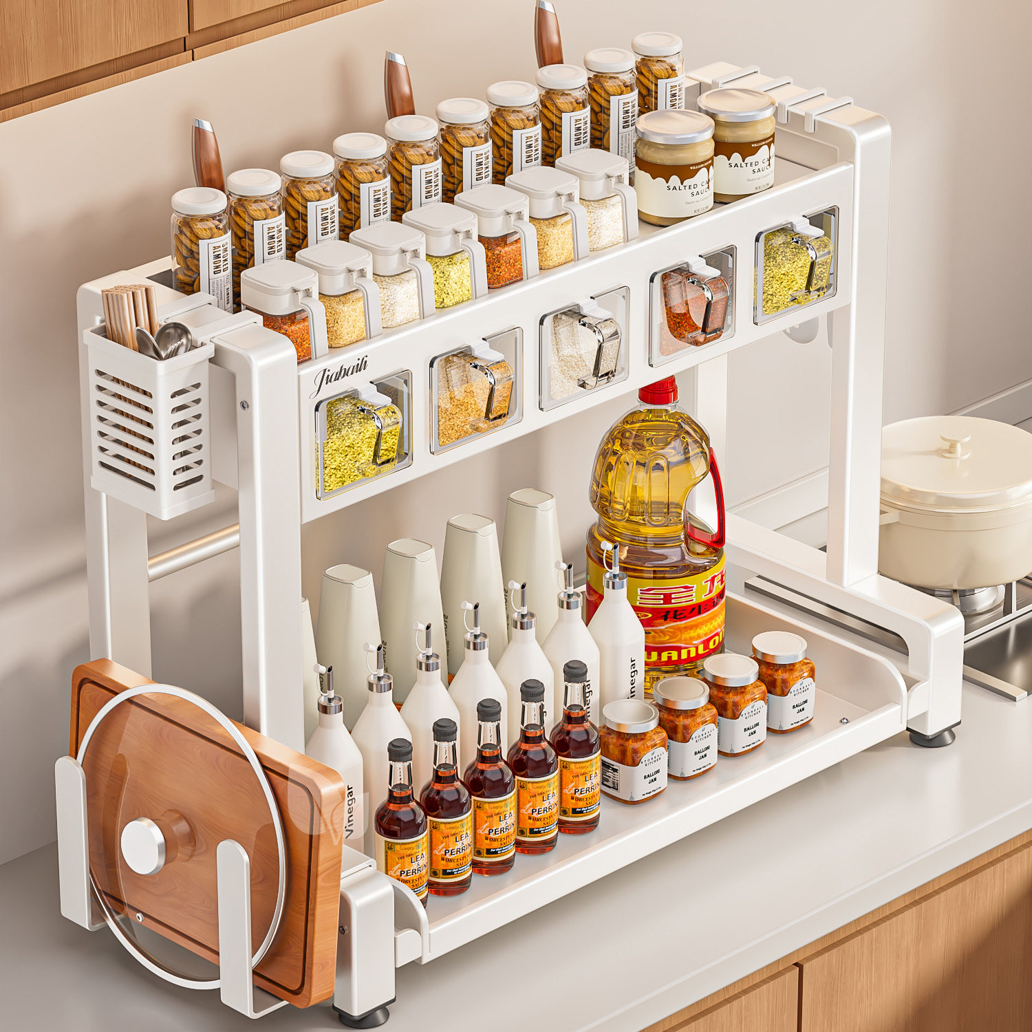 厨房调料品可抽拉置物架台面家用多功能组合盐油瓶罐调味盒收纳架