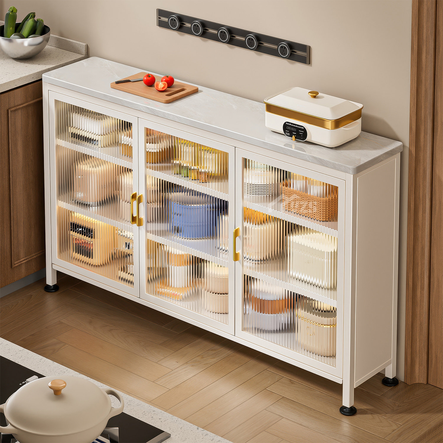 浅色极窄边厨房置物架落地多层多功能锅碗收纳储物柜子岩板操作台,收纳整理,整理架/置物架/收纳架,淘宝优惠券,粉丝福利购,淘宝优惠卷