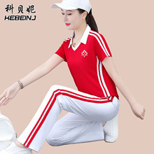 红色休闲运动服套装女薄款2025夏季新款广场舞中年妈妈夏装两件套