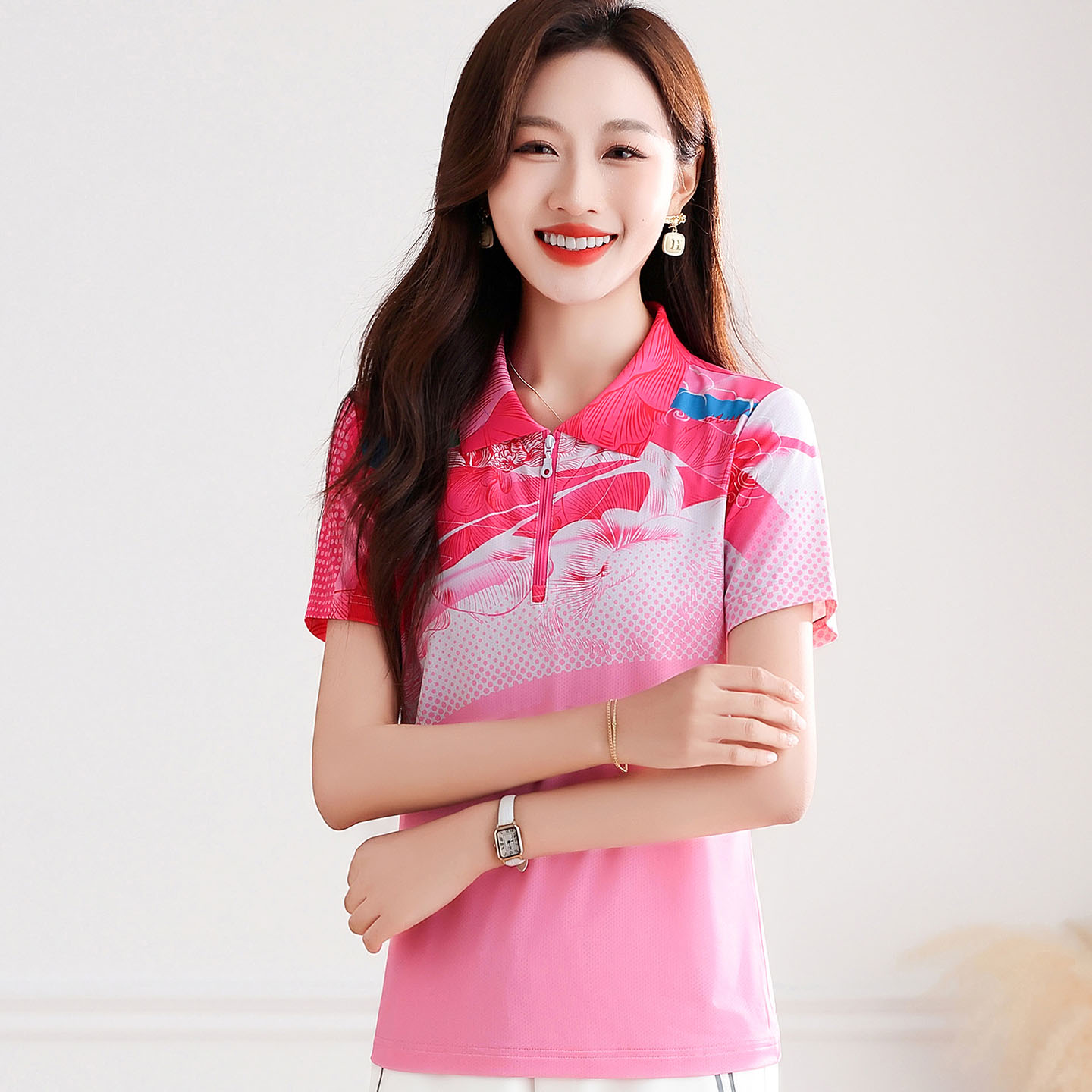 polo衫女夏季2025新款洋气妈妈翻领短袖t恤大码夏装冰丝体恤上衣