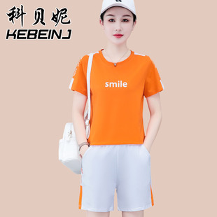 短裤 2025年新款 运动套装 薄款 中年妈妈休闲跑步服两件套 女夏季 短袖