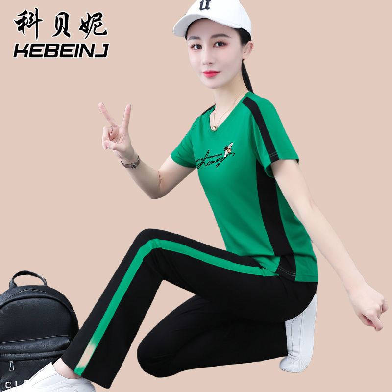 大码冰丝运动套装女2025新款夏季短袖广场舞舞蹈服时尚休闲两件套