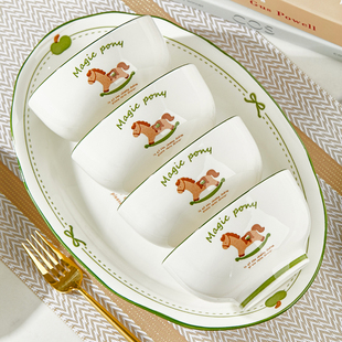 陶瓷碗家用2026新款 高颜值釉下彩可微波餐具加厚米饭碗菜盘子组合