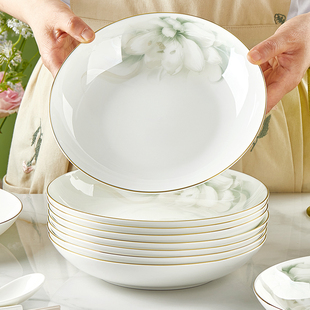骨瓷盘子菜盘家用2026新款 金边轻奢高档餐具陶瓷菜盘深盘浅盘组合
