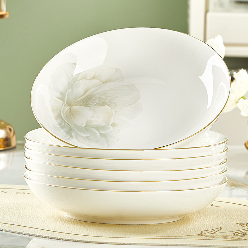 陶瓷盘子菜盘家用2026新款高颜值金边轻奢餐具吃米饭碗炒菜盘套装,餐饮具,盘,淘宝优惠券,粉丝福利购,淘宝优惠卷