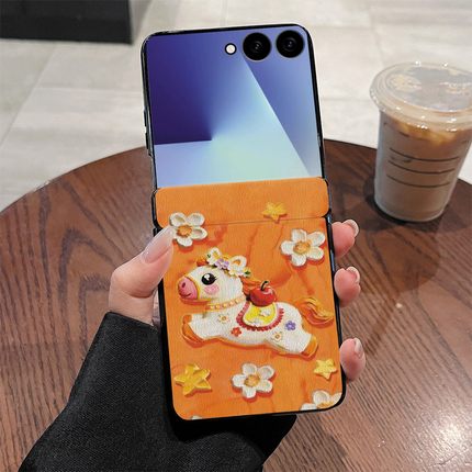 尾火虎适用于三星zflip7fe手机壳花朵小马可爱趣味ins荣耀magicvflip2/小米mixflip2/华为novaflip/pocket2