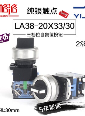 一佳 三档旋转按钮开关YJ139-LA38-20X33/30两常开自复位旋钮30mm