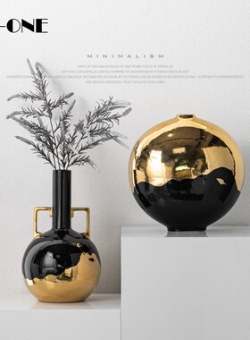 Rzone 高档陶瓷电镀金装饰花瓶客厅台面插花器轻奢桌面摆件高级感
