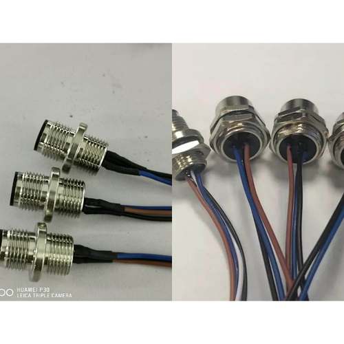 航空插头插座M12-4芯5芯8芯12芯法兰座公/母头焊接线灌胶带线防水