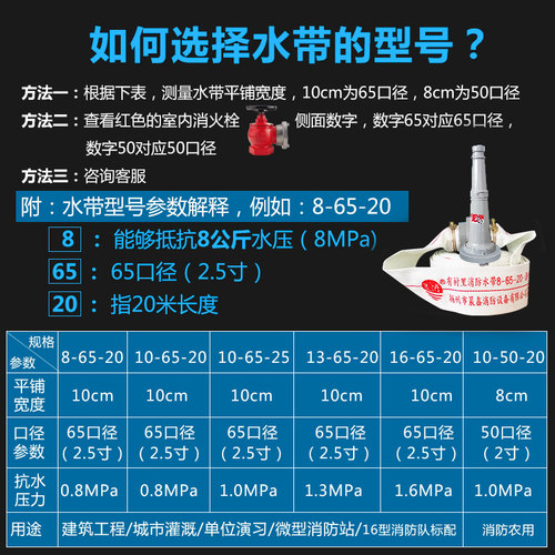 消防水带65国标高压加厚水袋20/25米2.5/2寸带接头消防水管带器材