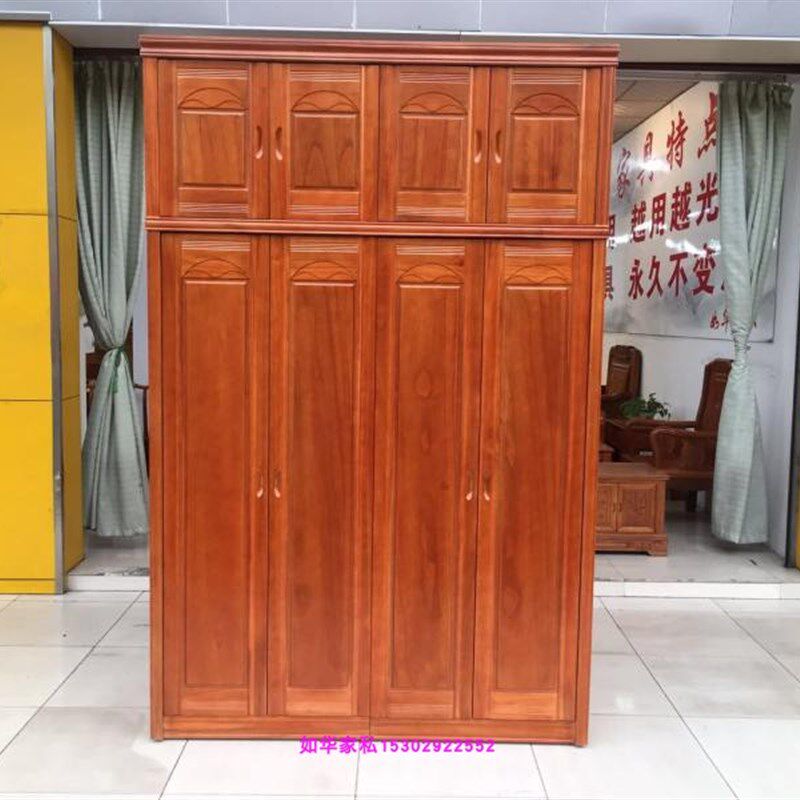 实木衣柜拉门现代简约实木板式正装家用卧室对开门四六中式大衣橱