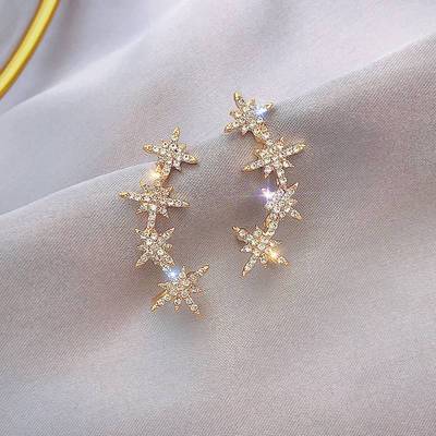 diydiy2022年兔年氛围精致百搭闪钻八芒星耳钉显气质温柔s925银针