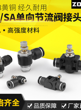 黑色气管接头调速气动单向管道气缸节流阀SA/SL4-M5/6-01/8-02/03