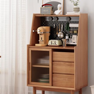 朴木实木餐边柜北欧茶水柜樱桃木洞洞板储物收纳柜小户型咖啡机柜