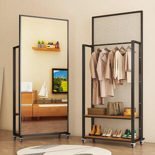 移动全身镜衣帽架鞋柜一体练舞镜家用客厅衣架带镜子可旋转全身镜