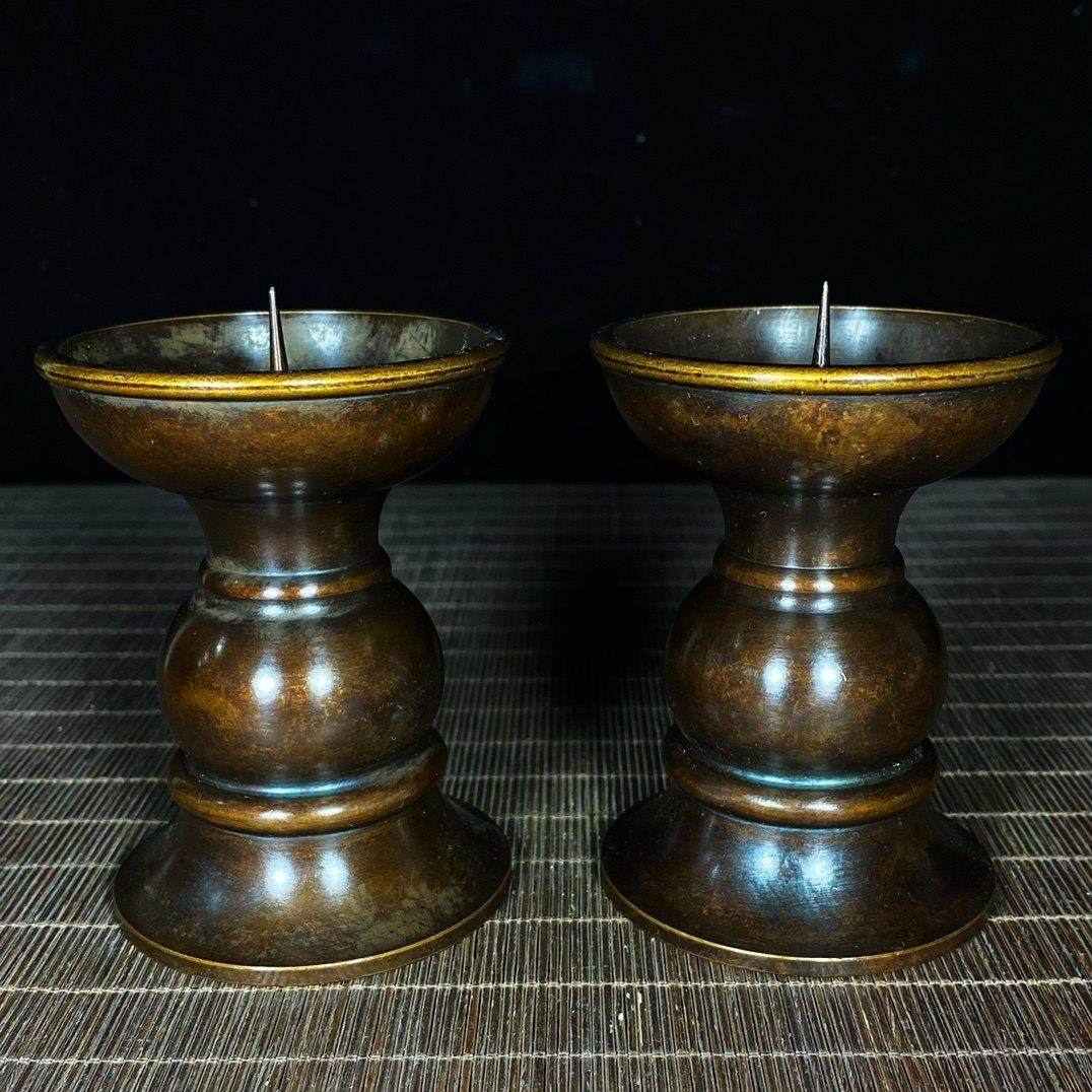 古玩杂项旧藏老铜鎏金纯铜蜡台佛像香炉摆件家居装饰工艺收藏品