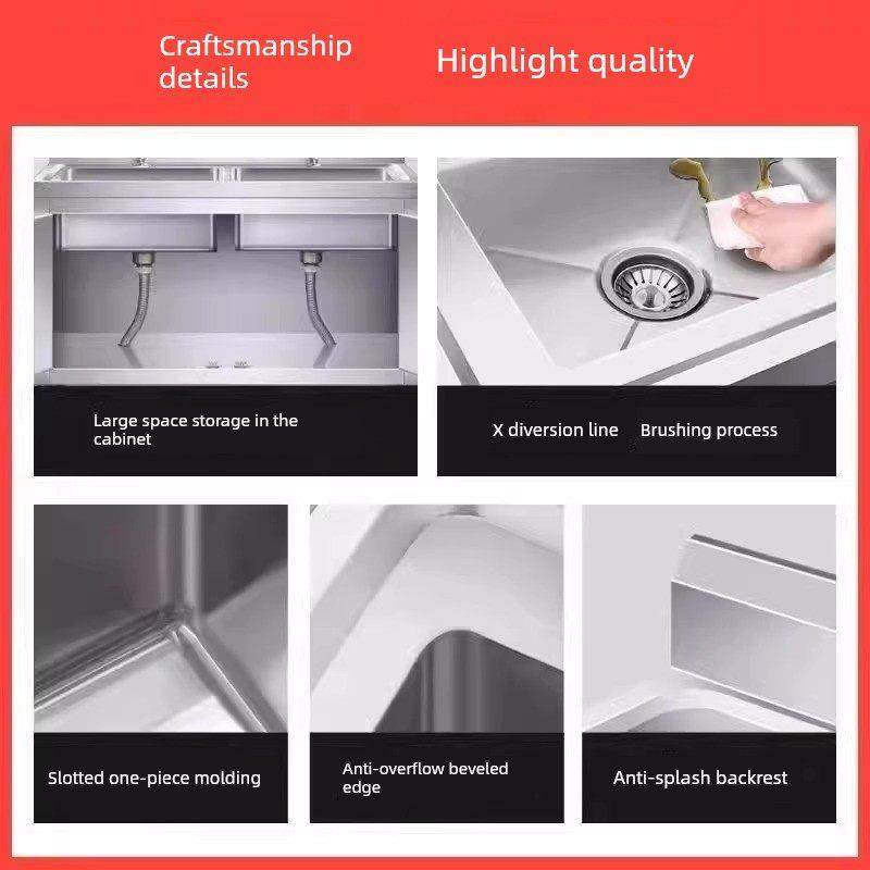 304不锈钢厨柜洗脸盆集成商用家用水槽水槽柜工作台台面定制