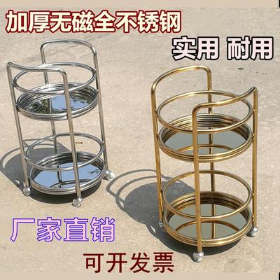 包邮圆形双层酒水车不锈钢手推车服务车4S店茶水车酒吧酒坛车餐车
