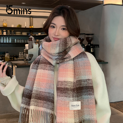 15mins格纹围巾女秋冬季高级感