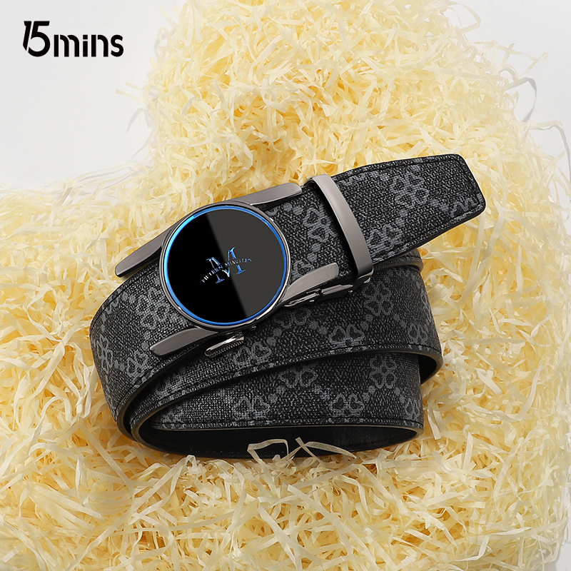 15mins男士皮带2025新款真皮自动扣商务腰带高档百搭牛皮裤带男款