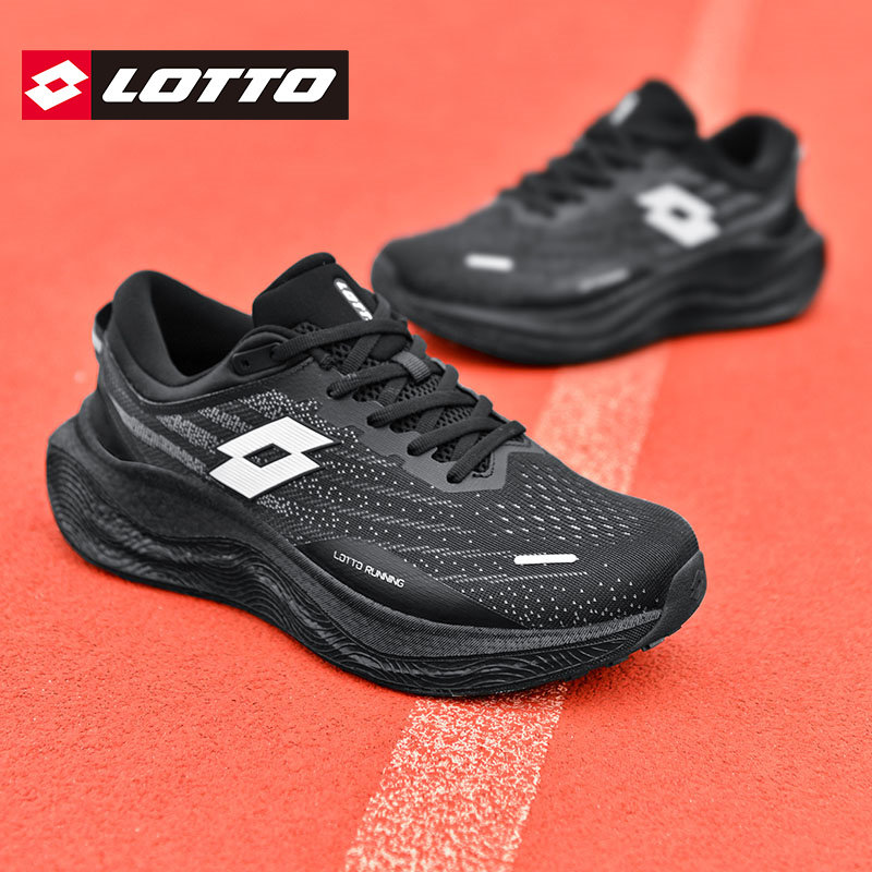 LOTTO乐途男爆米花减震跑步鞋2026春秋季新款黑色透气网面运动鞋