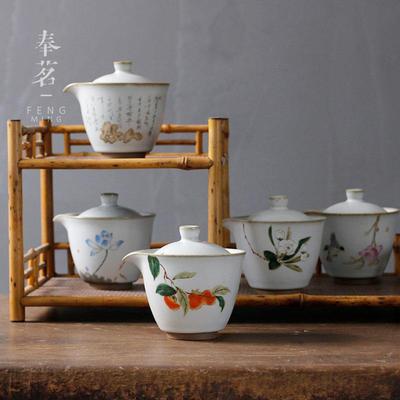 月白汝窑茶具 茶壶 开片养壶手冰裂陶瓷功夫柿子手抓壶