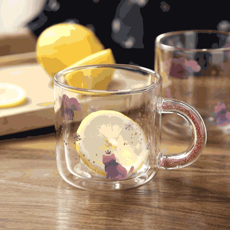 明尚德双层玻璃杯杯子马克杯咖啡杯玻璃水杯女生礼品创意