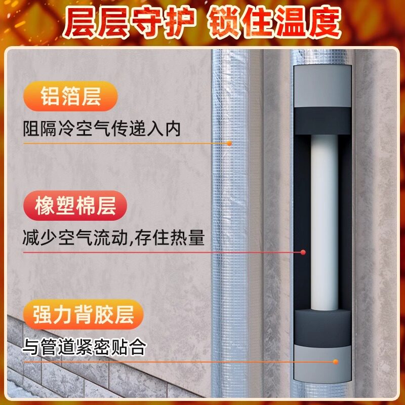 保温管水管棉套橡塑防冻太阳能空调管子保护防水加厚自粘开口材料