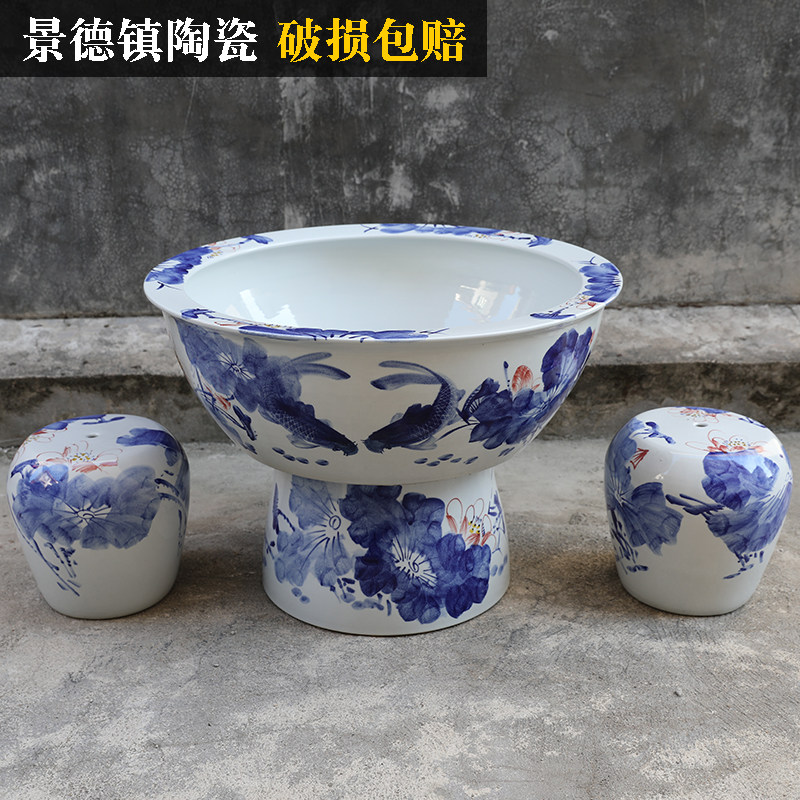 景德镇陶瓷鱼缸落地立柱式客厅大号吸水石盆乌龟缸睡莲碗莲盆庭院