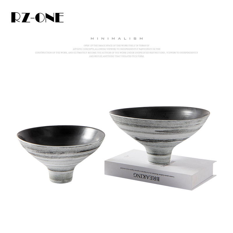 Rzone 新中式手绘纹理陶瓷素烧花盆花器售楼处样板房橱窗柜子摆件